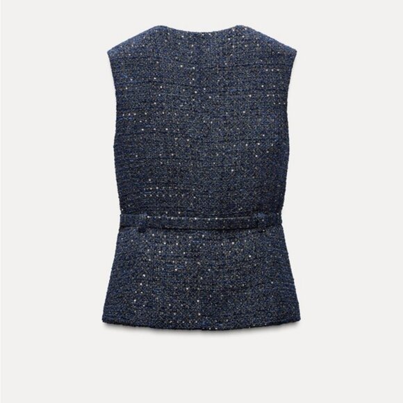 ZARA BELTED SEQUIN STRUCTURED VEST - Picture 4 of 5